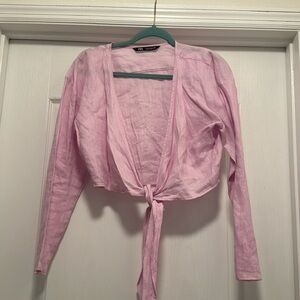 Zara lined pink wrap shirt